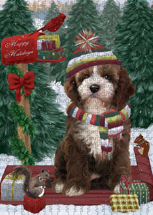 Merry Christmas Woodland Sled Cockapoo Dog Puzzle with Photo Tin PUZL87716