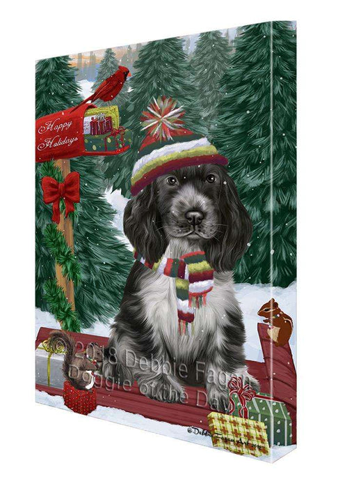 Merry Christmas Woodland Sled Cocker Spaniel Dog Canvas Print Wall Art Décor CVS114155