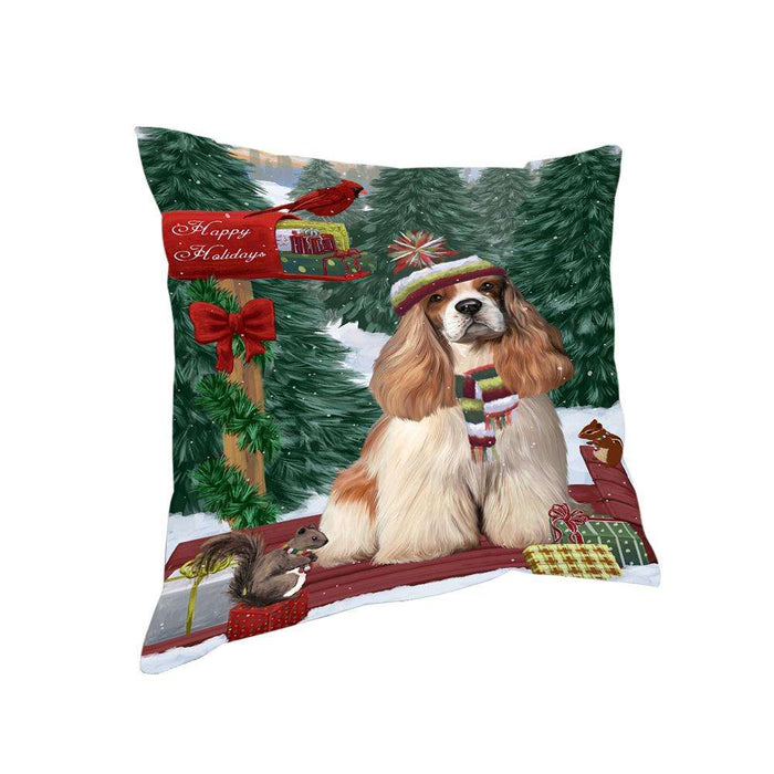 Merry Christmas Woodland Sled Cocker Spaniel Dog Pillow PIL76912
