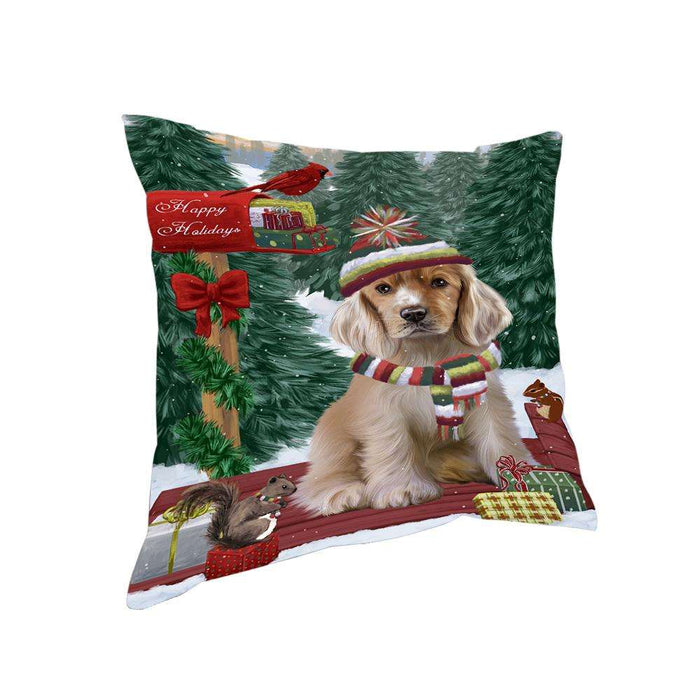 Merry Christmas Woodland Sled Cocker Spaniel Dog Pillow PIL76916