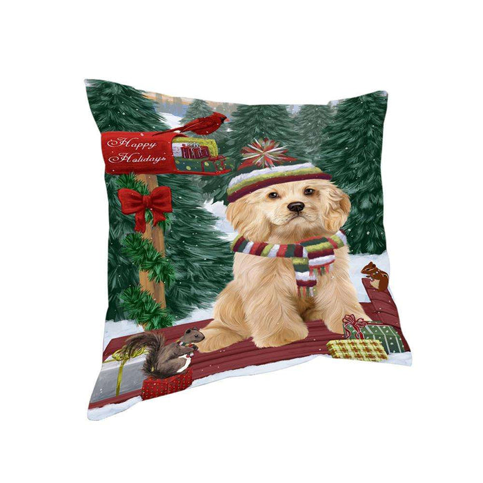 Merry Christmas Woodland Sled Cocker Spaniel Dog Pillow PIL76920