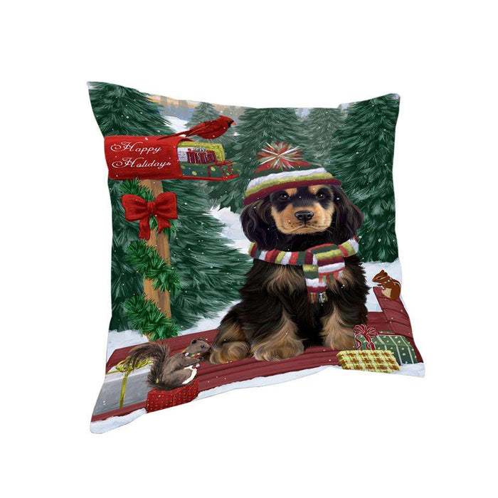 Merry Christmas Woodland Sled Cocker Spaniel Dog Pillow PIL76924