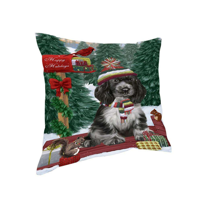 Merry Christmas Woodland Sled Cocker Spaniel Dog Pillow PIL76928