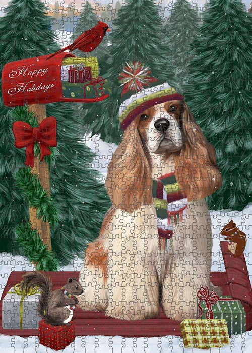 Merry Christmas Woodland Sled Cocker Spaniel Dog Puzzle with Photo Tin PUZL87720