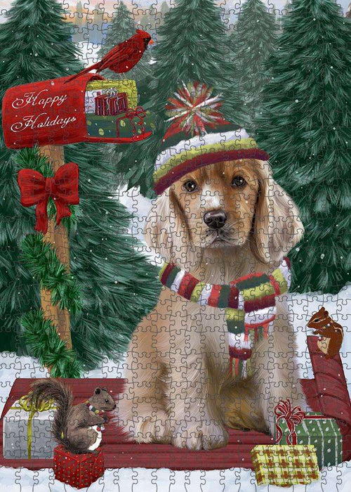 Merry Christmas Woodland Sled Cocker Spaniel Dog Puzzle with Photo Tin PUZL87724