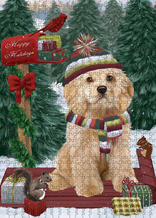 Merry Christmas Woodland Sled Cocker Spaniel Dog Puzzle with Photo Tin PUZL87728