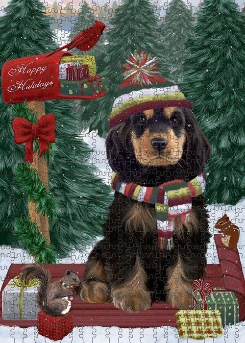 Merry Christmas Woodland Sled Cocker Spaniel Dog Puzzle with Photo Tin PUZL87732