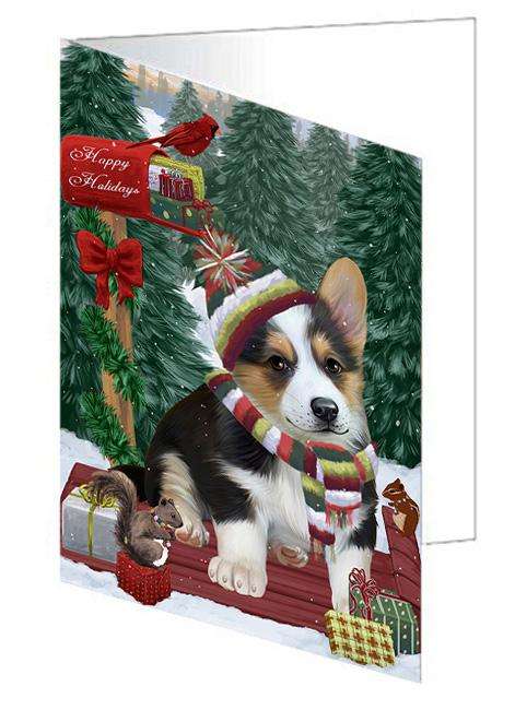 Merry Christmas Woodland Sled Corgi Dog Handmade Artwork Assorted Pets Greeting Cards and Note Cards with Envelopes for All Occasions and Holiday Seasons GCD69266
