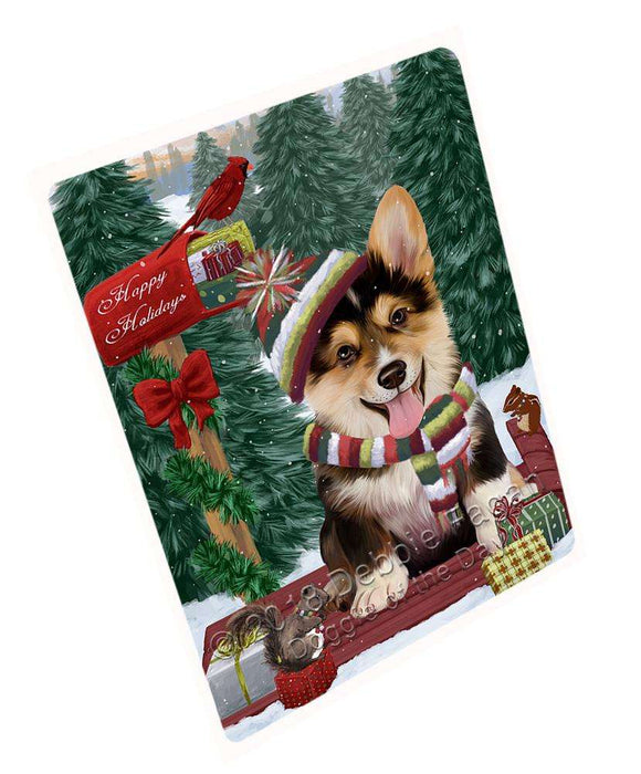 Merry Christmas Woodland Sled Corgi Dog Large Refrigerator / Dishwasher Magnet RMAG91776