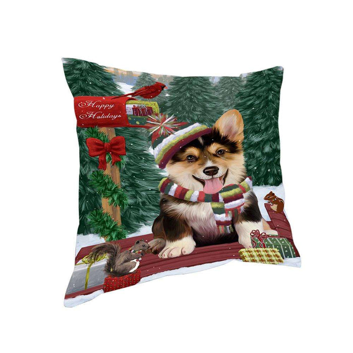 Merry Christmas Woodland Sled Corgi Dog Pillow PIL76944