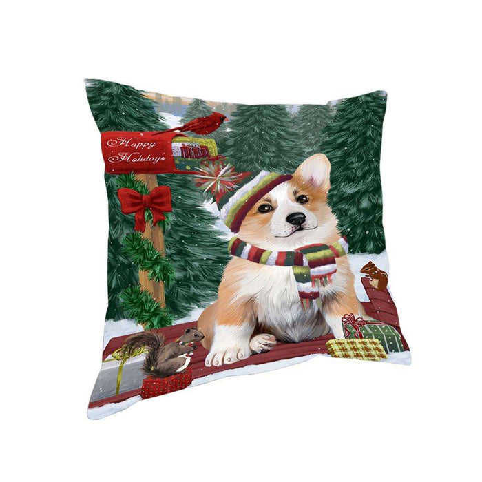 Merry Christmas Woodland Sled Corgi Dog Pillow PIL76948