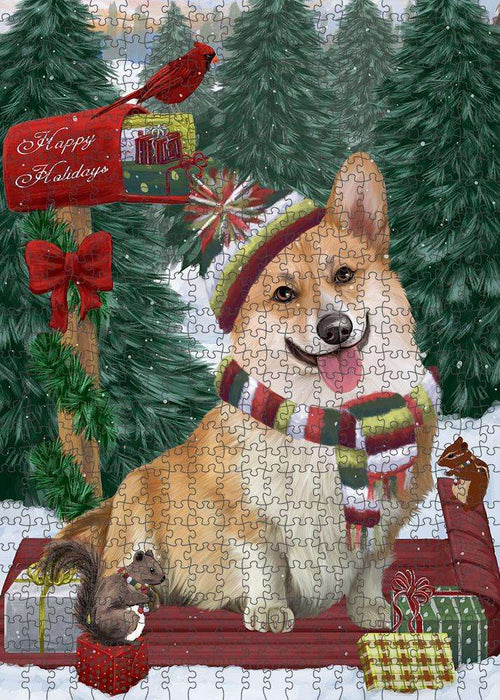 Merry Christmas Woodland Sled Corgi Dog Puzzle with Photo Tin PUZL87740