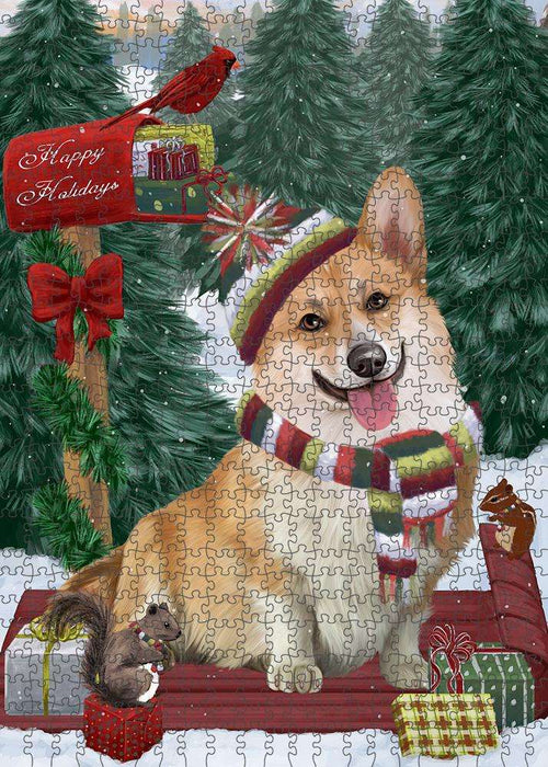 Merry Christmas Woodland Sled Corgi Dog Puzzle  PUZL87740