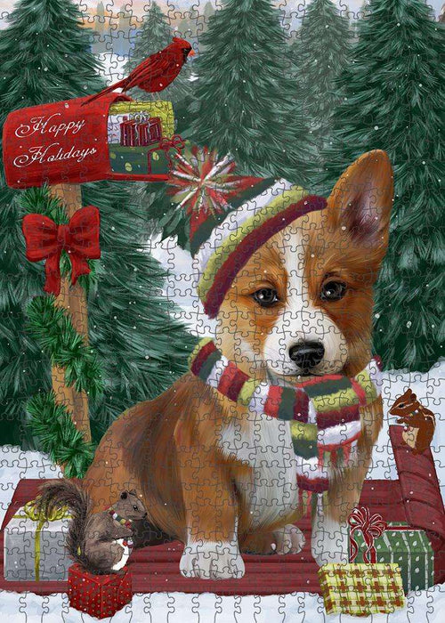 Merry Christmas Woodland Sled Corgi Dog Puzzle with Photo Tin PUZL87744