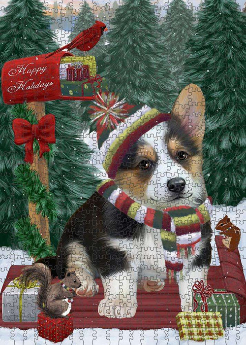 Merry Christmas Woodland Sled Corgi Dog Puzzle with Photo Tin PUZL87748