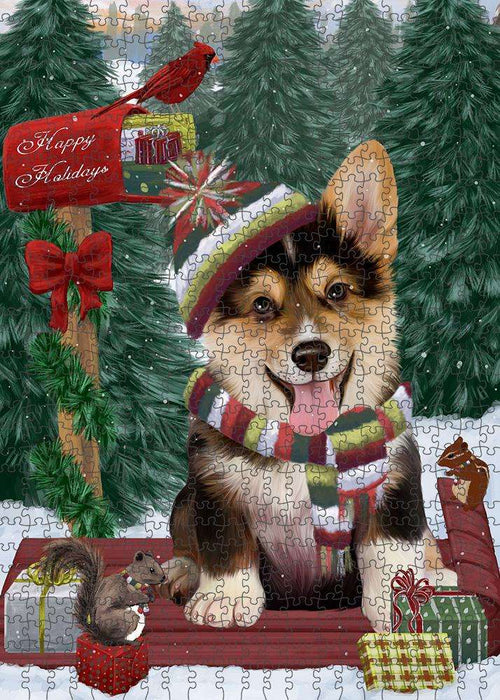 Merry Christmas Woodland Sled Corgi Dog Puzzle with Photo Tin PUZL87752