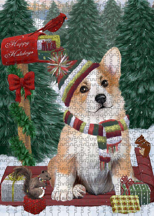 Merry Christmas Woodland Sled Corgi Dog Puzzle with Photo Tin PUZL87756