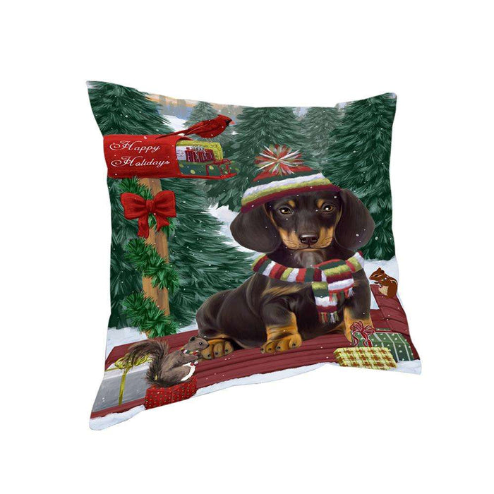 Merry Christmas Woodland Sled Dachshund Dog Pillow PIL76952