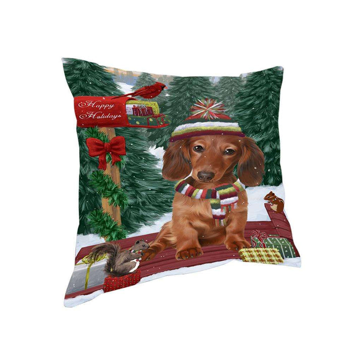 Merry Christmas Woodland Sled Dachshund Dog Pillow PIL76956