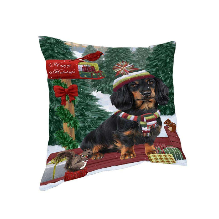 Merry Christmas Woodland Sled Dachshund Dog Pillow PIL76960