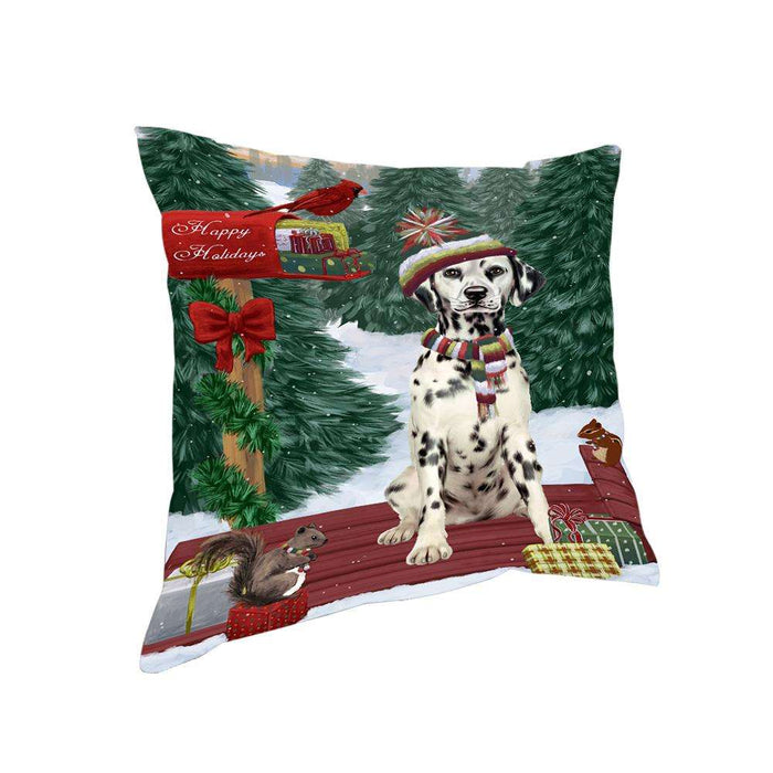 Merry Christmas Woodland Sled Dalmatian Dog Pillow PIL76964