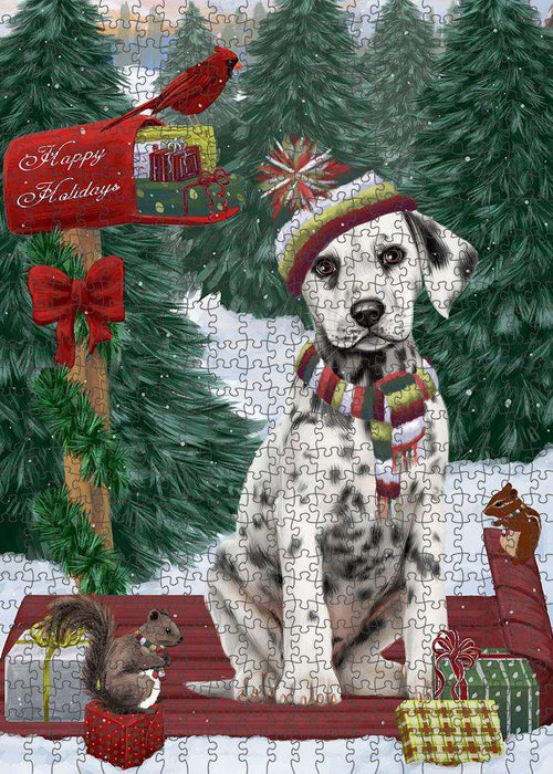 Merry Christmas Woodland Sled Dalmatian Dog Puzzle with Photo Tin PUZL87776