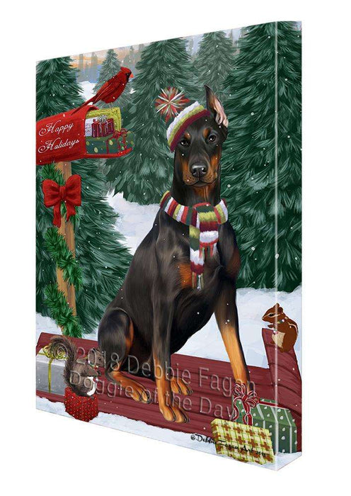 Merry Christmas Woodland Sled Doberman Pinscher Dog Canvas Print Wall Art Décor CVS114254