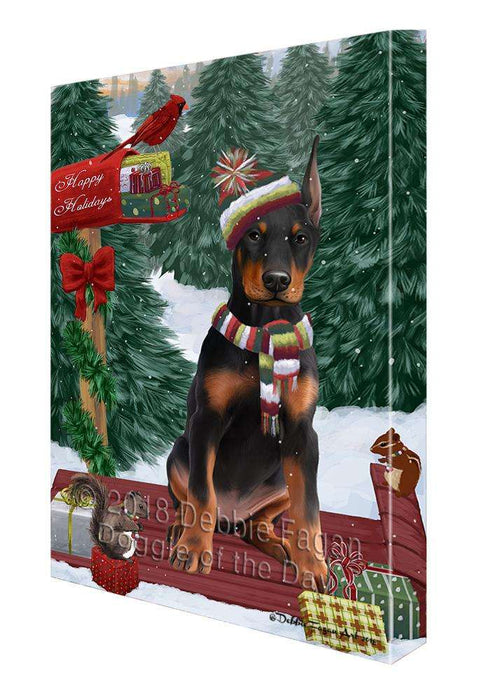 Merry Christmas Woodland Sled Doberman Pinscher Dog Canvas Print Wall Art Décor CVS114263