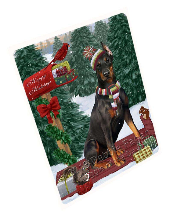 Merry Christmas Woodland Sled Doberman Pinscher Dog Cutting Board C69912