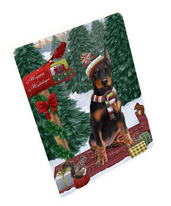 Merry Christmas Woodland Sled Doberman Pinscher Dog Cutting Board C69915