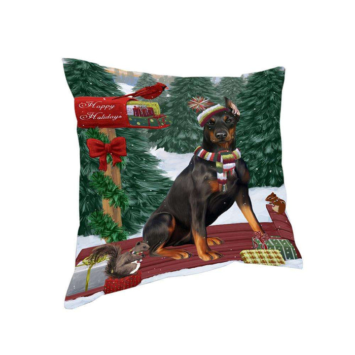 Merry Christmas Woodland Sled Doberman Pinscher Dog Pillow PIL76972
