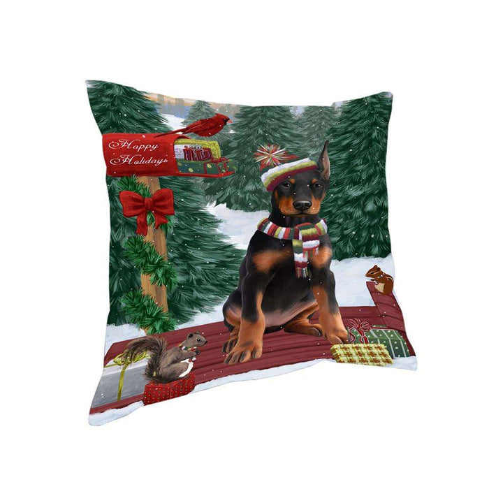 Merry Christmas Woodland Sled Doberman Pinscher Dog Pillow PIL76976