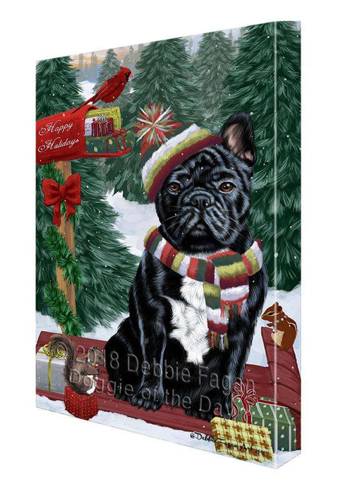 Merry Christmas Woodland Sled French Bulldog Canvas Print Wall Art Décor CVS114272