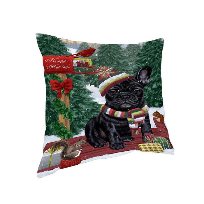 Merry Christmas Woodland Sled French Bulldog Pillow PIL76984