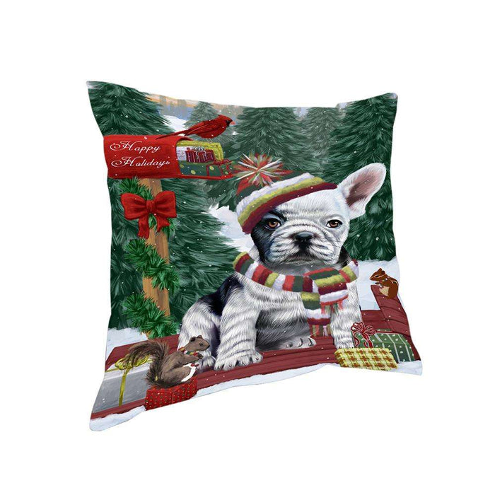 Merry Christmas Woodland Sled French Bulldog Pillow PIL76988