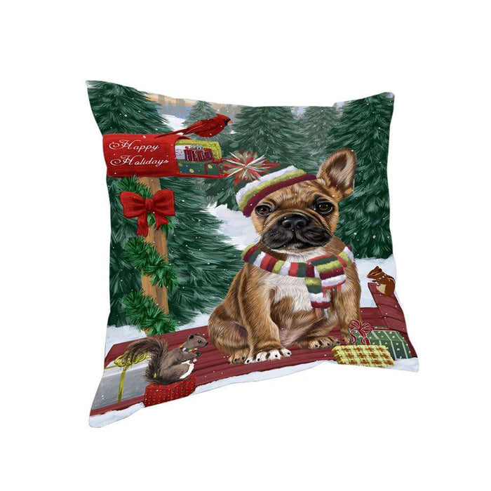 Merry Christmas Woodland Sled French Bulldog Pillow PIL76992