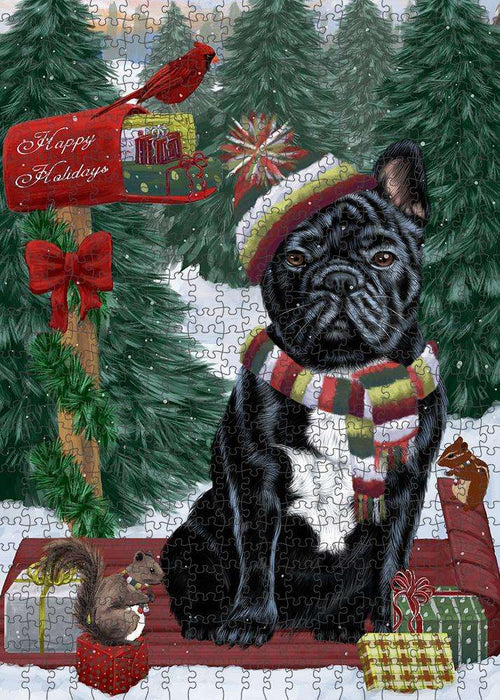 Merry Christmas Woodland Sled French Bulldog Puzzle with Photo Tin PUZL87788