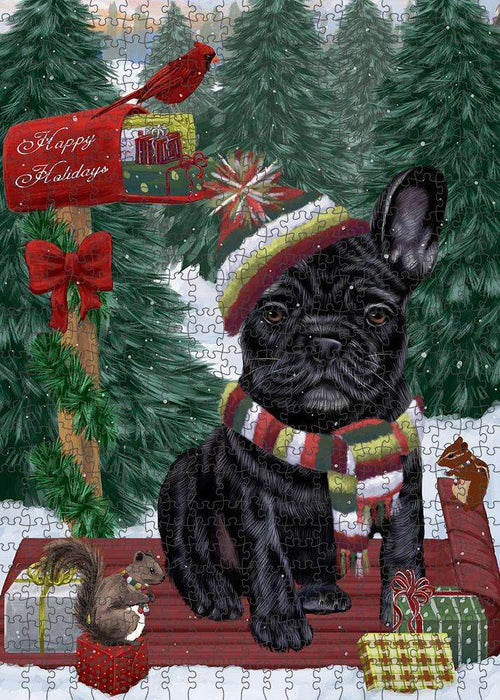 Merry Christmas Woodland Sled French Bulldog Puzzle with Photo Tin PUZL87792