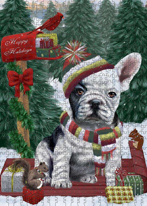 Merry Christmas Woodland Sled French Bulldog Puzzle with Photo Tin PUZL87796