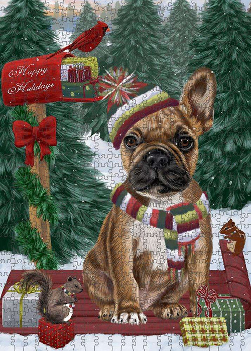 Merry Christmas Woodland Sled French Bulldog Puzzle with Photo Tin PUZL87800