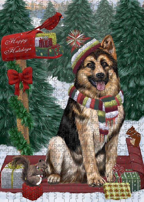 Merry Christmas Woodland Sled German Shepherd Dog Puzzle  PUZL87804