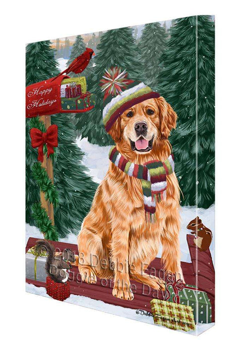Merry Christmas Woodland Sled Golden Retriever Dog Canvas Print Wall Art Décor CVS114326
