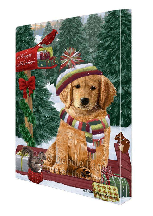 Merry Christmas Woodland Sled Golden Retriever Dog Canvas Print Wall Art Décor CVS114335