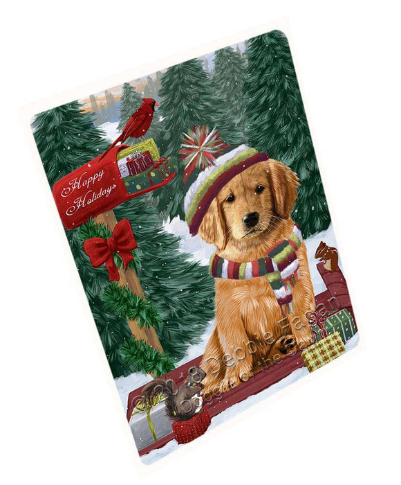 Merry Christmas Woodland Sled Golden Retriever Dog Large Refrigerator / Dishwasher Magnet RMAG91872