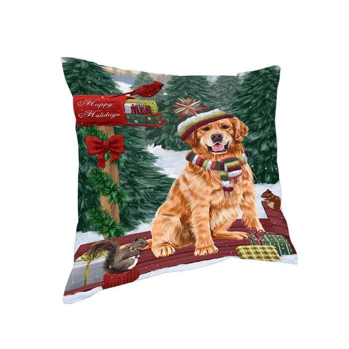 Merry Christmas Woodland Sled Golden Retriever Dog Pillow PIL77004