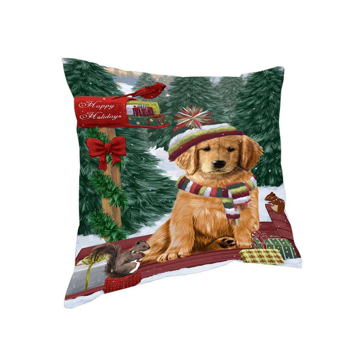 Merry Christmas Woodland Sled Golden Retriever Dog Pillow PIL77008