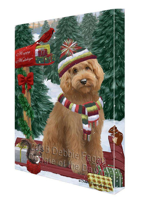 Merry Christmas Woodland Sled Goldendoodle Dog Canvas Print Wall Art Décor CVS114344