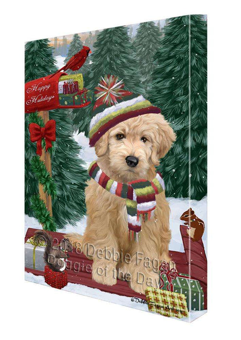 Merry Christmas Woodland Sled Goldendoodle Dog Canvas Print Wall Art Décor CVS114353