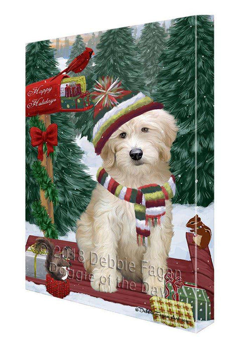 Merry Christmas Woodland Sled Goldendoodle Dog Canvas Print Wall Art Décor CVS114362