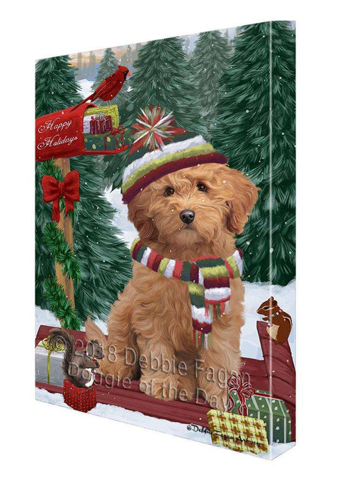 Merry Christmas Woodland Sled Goldendoodle Dog Canvas Print Wall Art Décor CVS114371